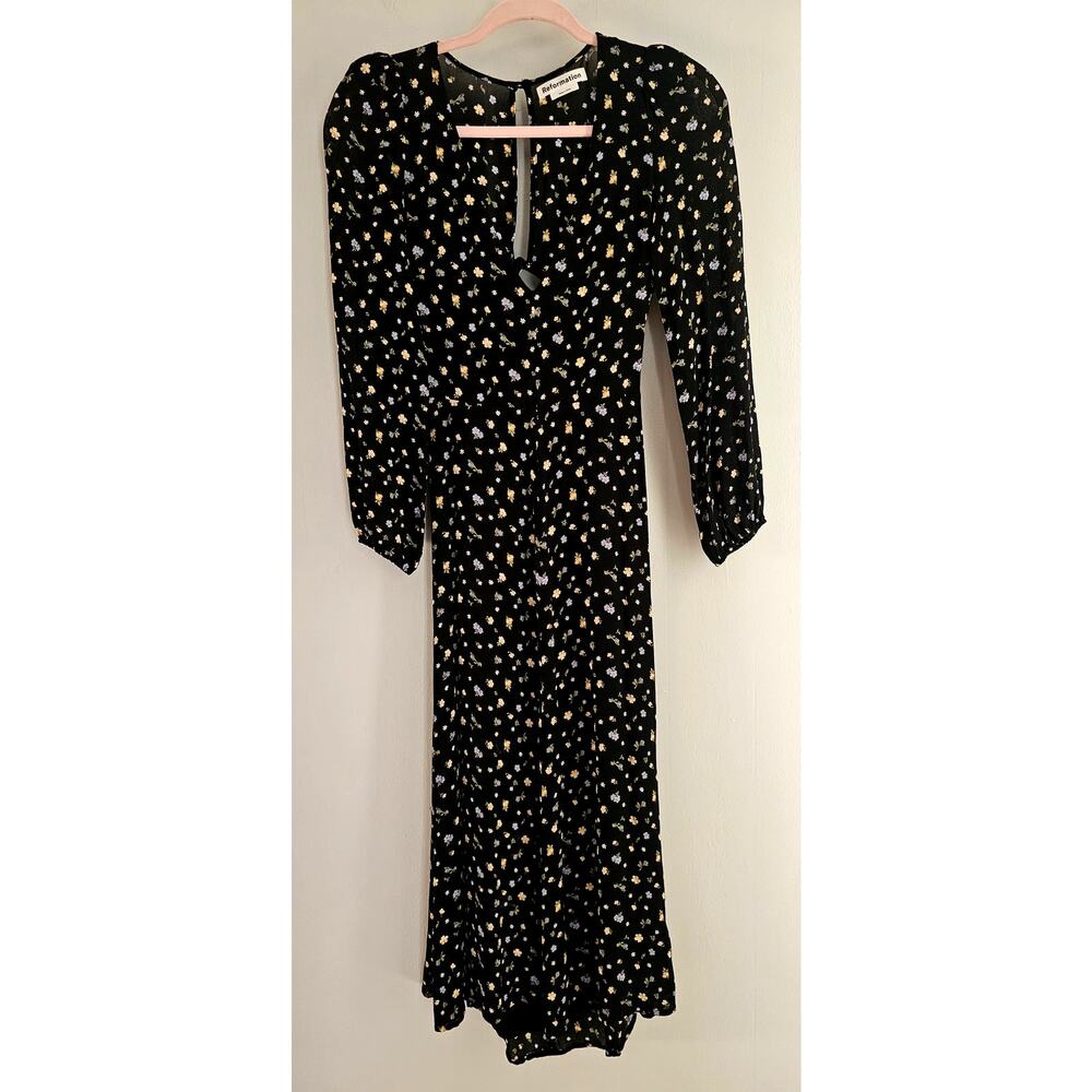 Reformation Joy Cut Out Back V Neck Long Sleeve Midi Dress 100% Viscose Sz 0 NEW - Picture 7 of 10